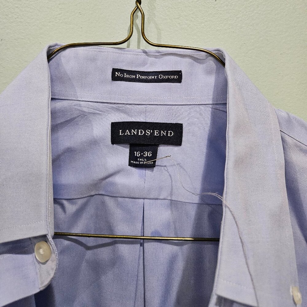 LANDS END | 16-36 | Light-Blue Non-Iron Pinpoint Oxford - Tailored, Tall Fit